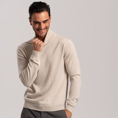 Maglia uomo dolcevita tinta unita in lana merinos panna